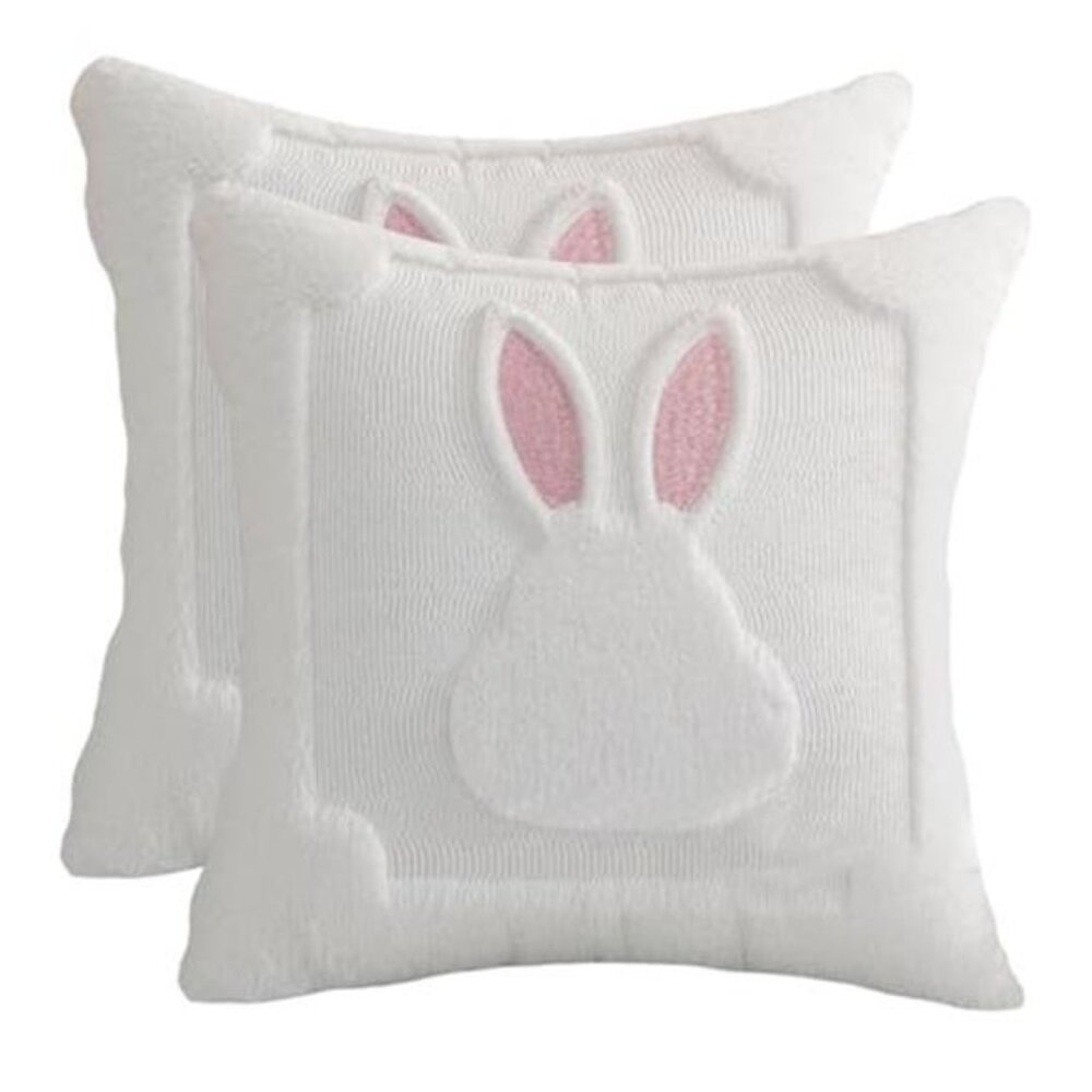 Easter Soft Plush Bunny Pillow Covers - 18x18 Inch Set of 2, Fluffy 3D
